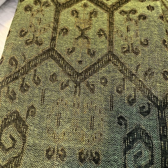 Green and Black Patterned Pashmina with Fringe - Picture 3 of 3